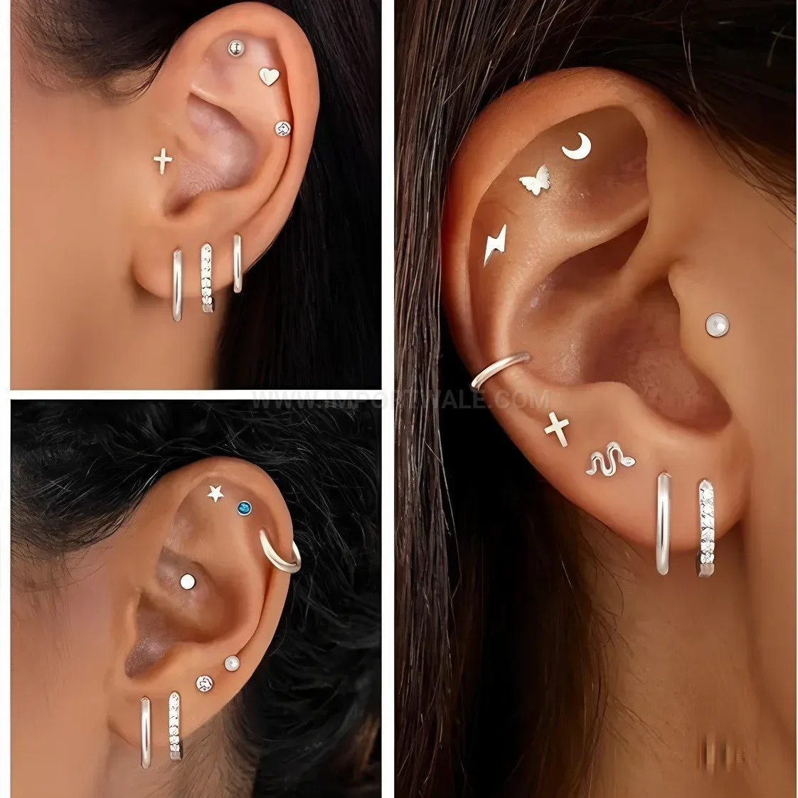 Designer Flat Back Stainless Steel Threaded Piercing Stud Set