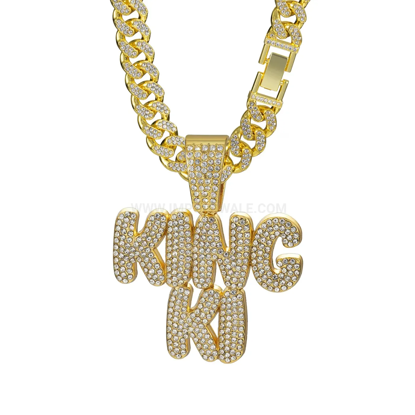 Classic Crystal Inlaid Letter Pendant Alloy Cuban Chain Necklace