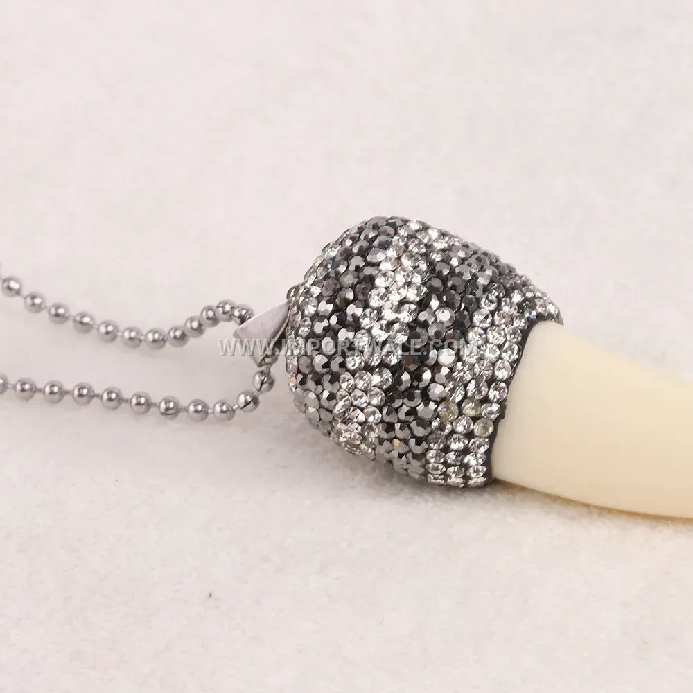 Vintage Faux Ivory Fang Pendant Resin Sweater Chain Necklace