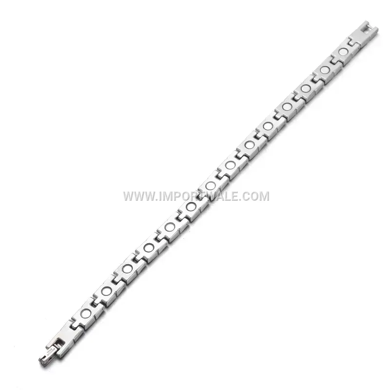 Seven Millimeter Wide Striped Magnetic Titanium Steel Link Bracelet