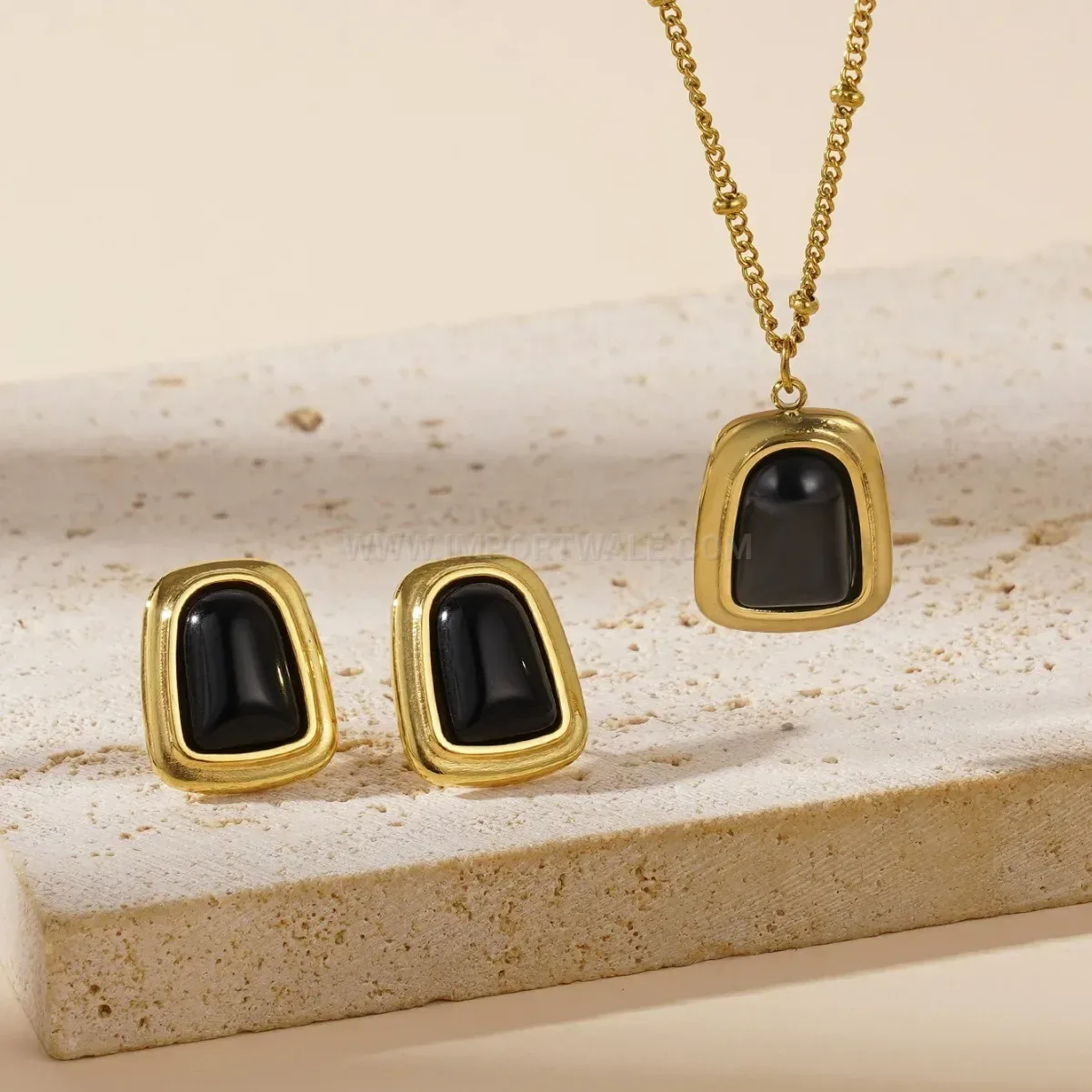 Classic Minimalist Cat Eye Stone Pendant Ball Chain Jewelry Set