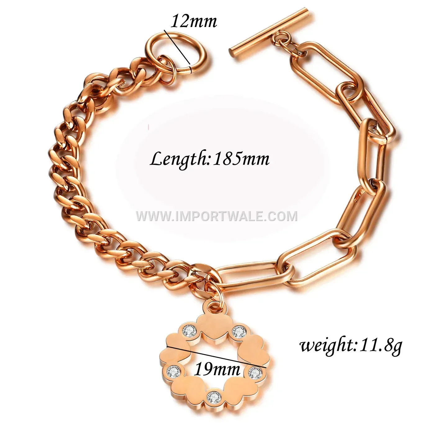 Star Cutout Rhinestone Stainless Steel OT Clasp Chain Bracelet