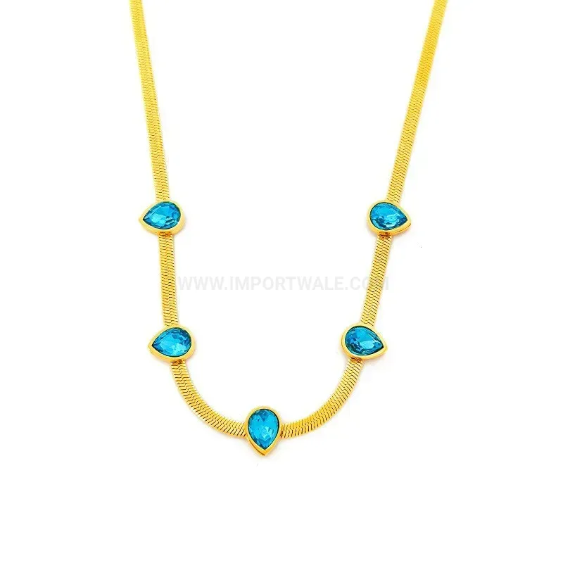 Gold Plated Stainless Steel Teardrop Turquoise Snake Chain Necklace