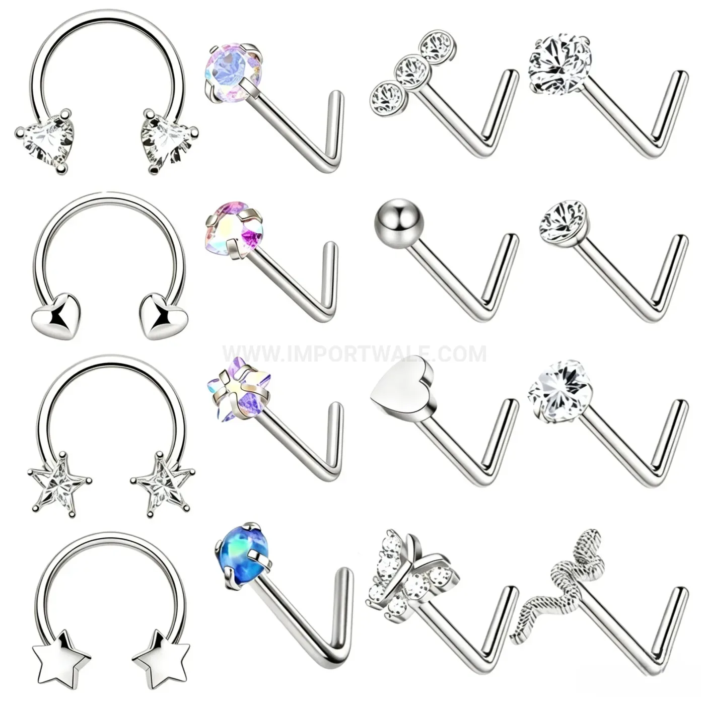 Fashion Rhinestone Curved Bar Stainless Steel Nose Piercing Set