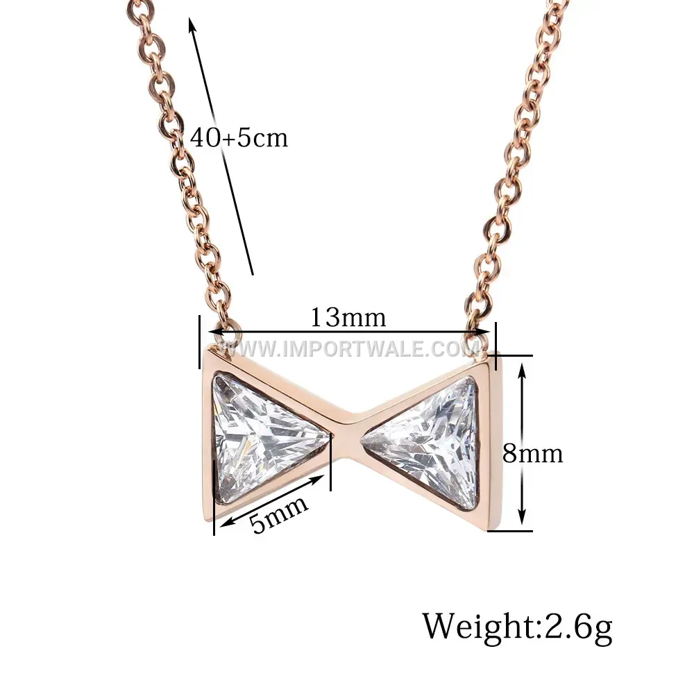 Stainless Steel Bow and Triangle Geometric Pendant Necklace