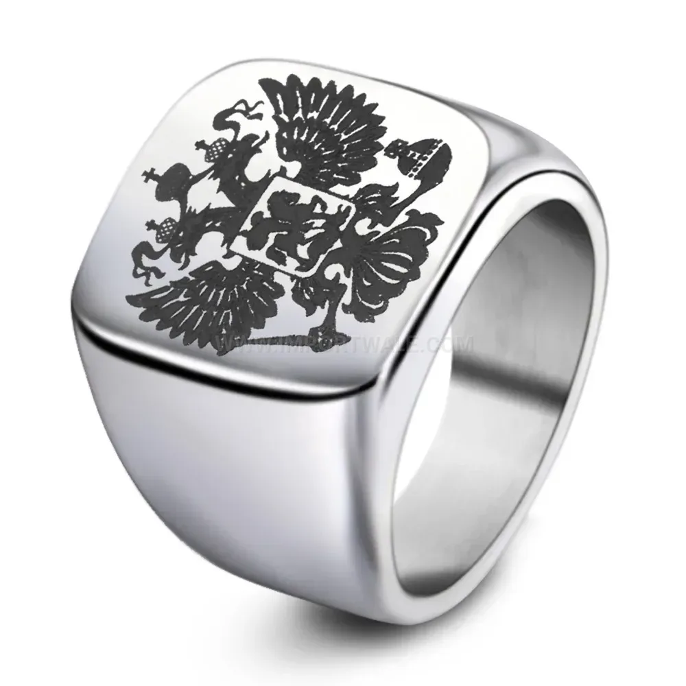 Chic Polished Stainless Steel Double Headed Eagle Signet Ring