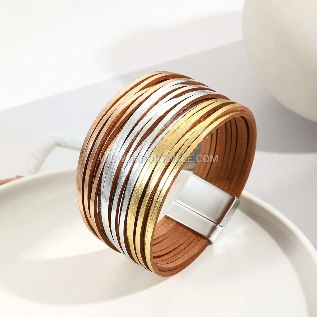 Multi-Strand Gradient PU Leather Magnetic Clasp Bracelet