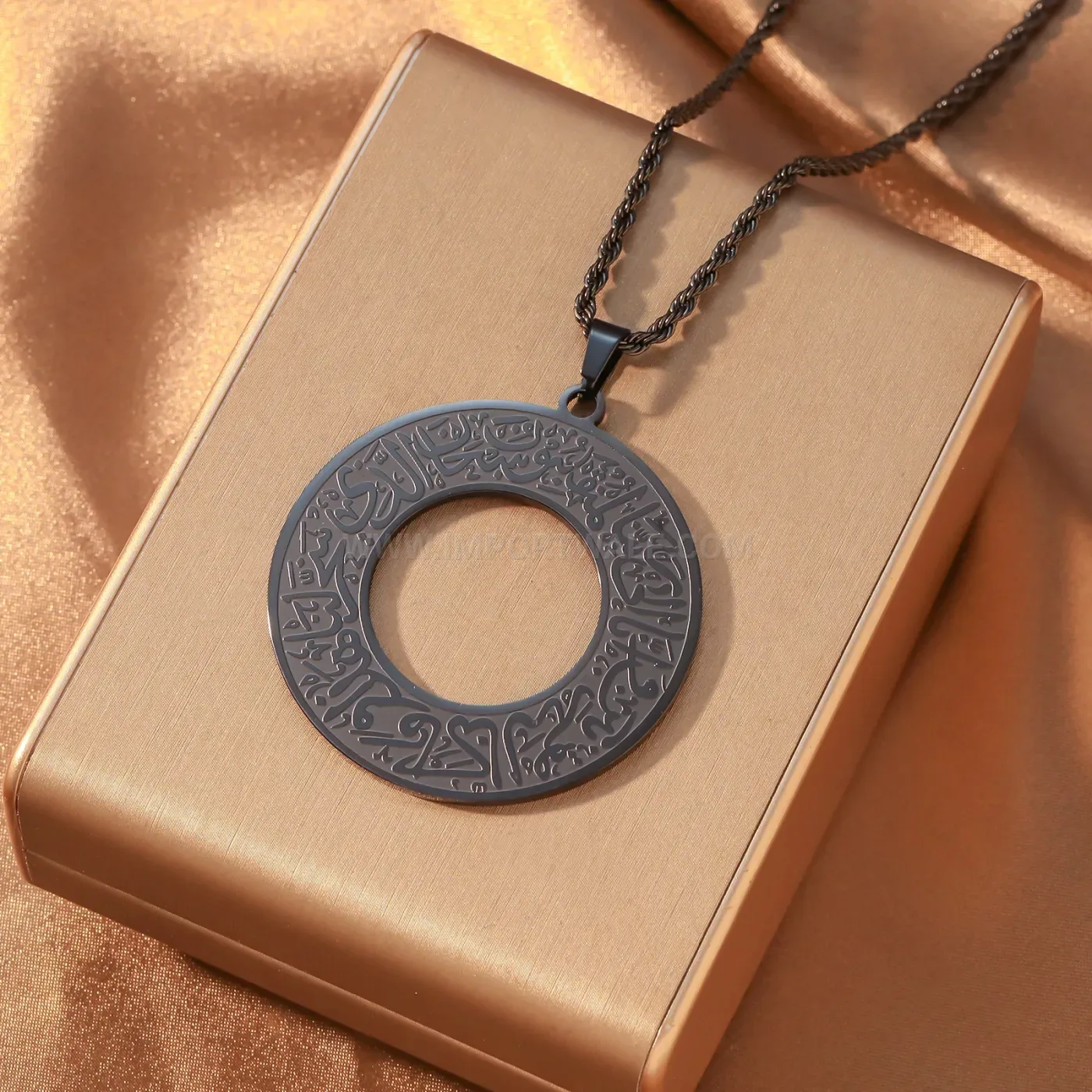 Stainless Steel Ring Pendant Ayatul Kursi Arabic Calligraphy Necklace