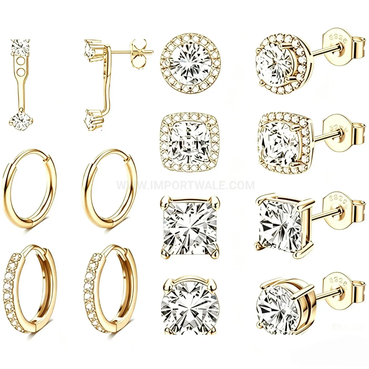 Bold Stainless Steel Square Cut Cubic Zirconia Piercing Earring Set
