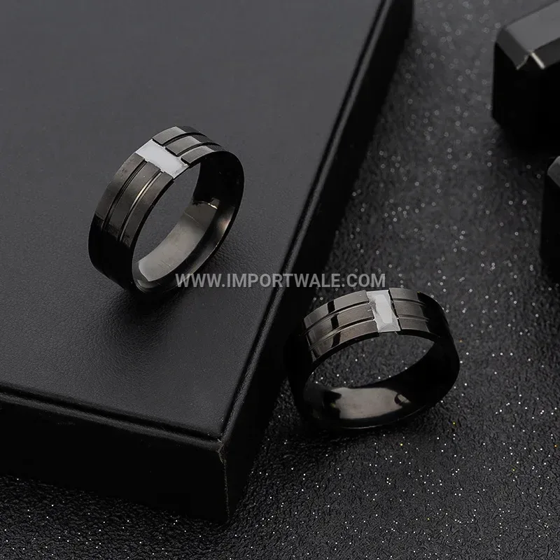 Geometric Zircon Inlaid Stainless Steel Band Ring