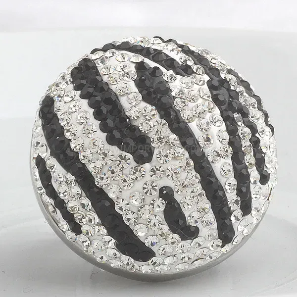 Black Striped Rhinestone Stainless Steel Statement Ring