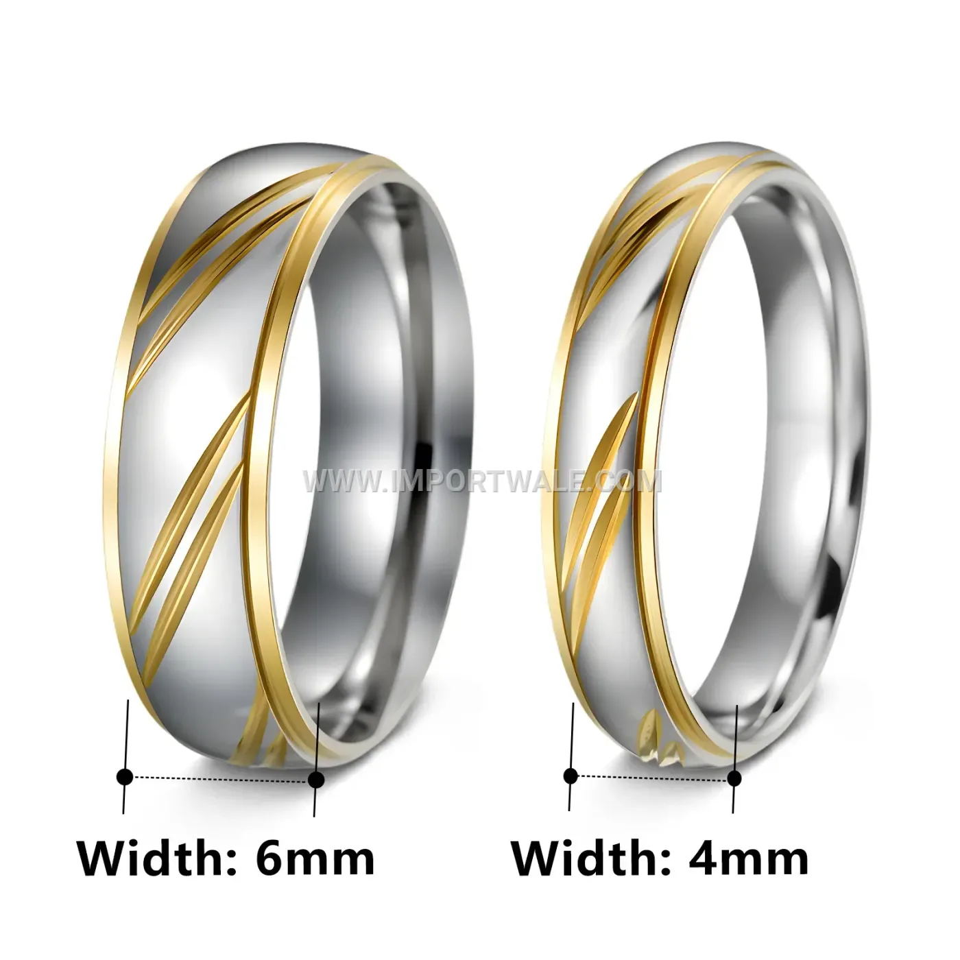 Two-Tone Stainless Steel Slanted Channel Cubic Zirconia Band Ring