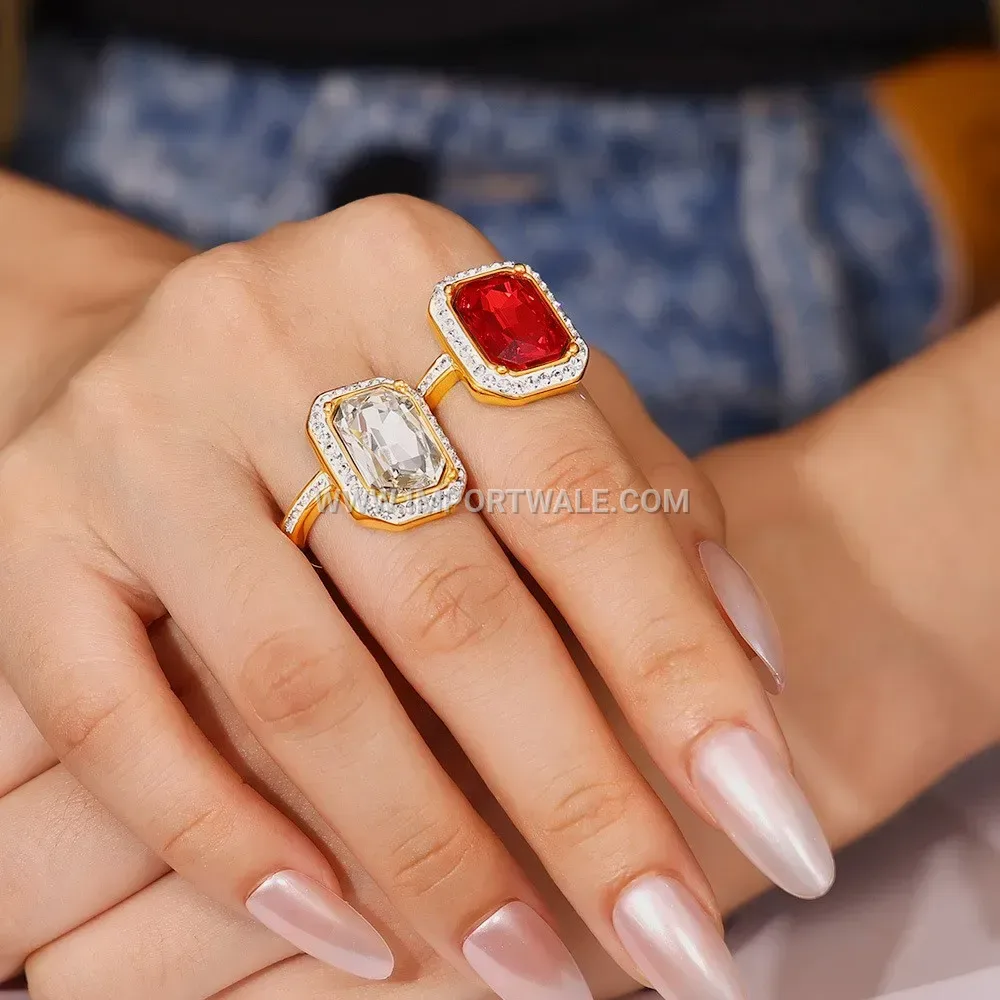 Bezel Set Geometric Zircon 18K Gold Plated Ring