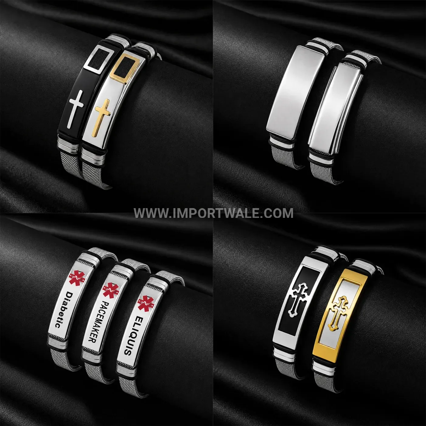 Engravable Stainless Steel Mesh Cross Bracelet