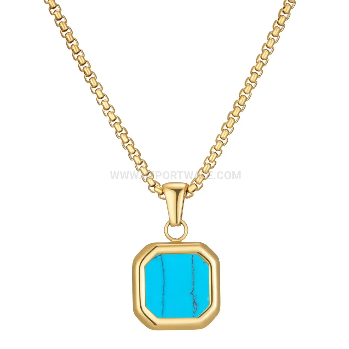 Geometric Inlaid Square Stainless Steel Pendant Necklace
