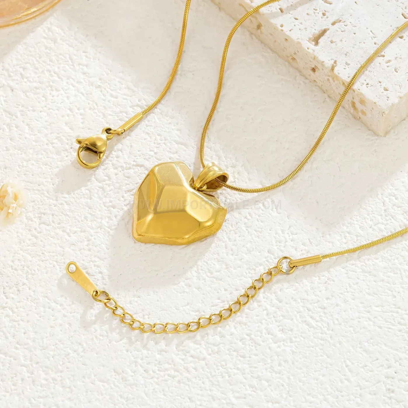 Designer Gold-Plated Stainless Steel Geometric Heart Pendant Necklace