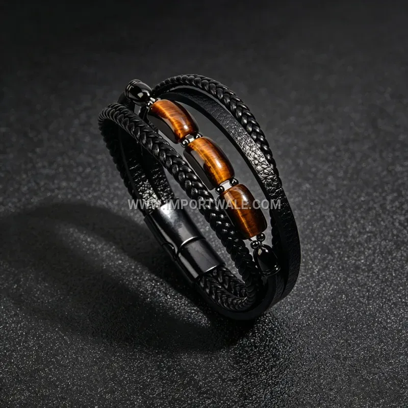 Multi Layer Natural Stone Braided Leather Bracelet