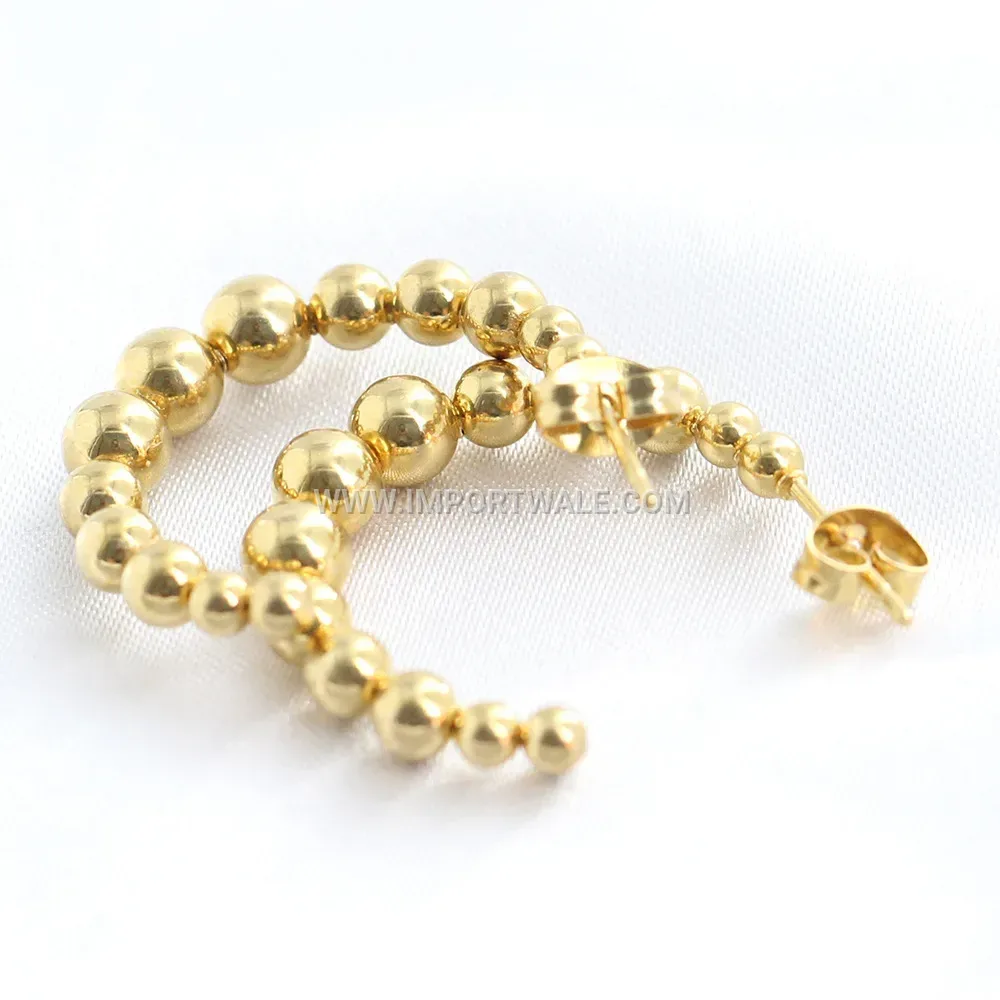 Graduated Beaded C-Shaped Stainless Steel Hoop Earrings in Gold and Steel