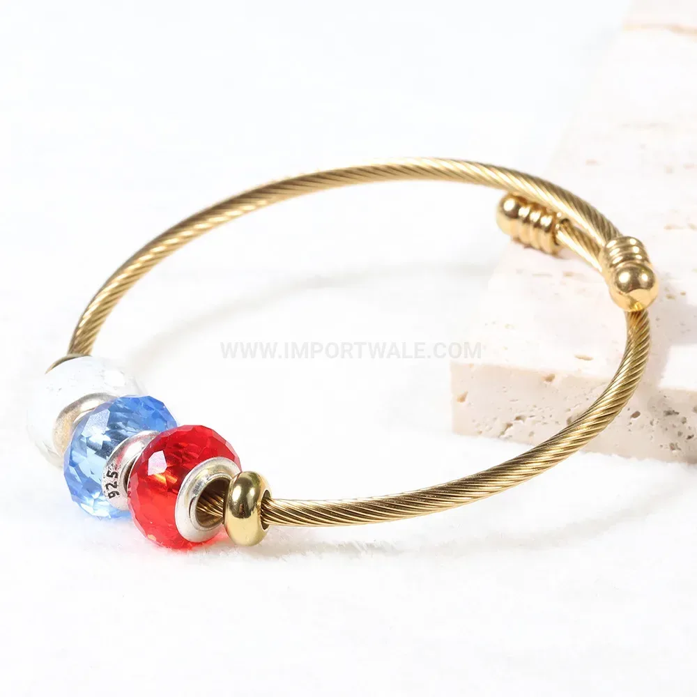 Premium Three-Tone Stainless Steel Wire Cable Bangle Bracelet
