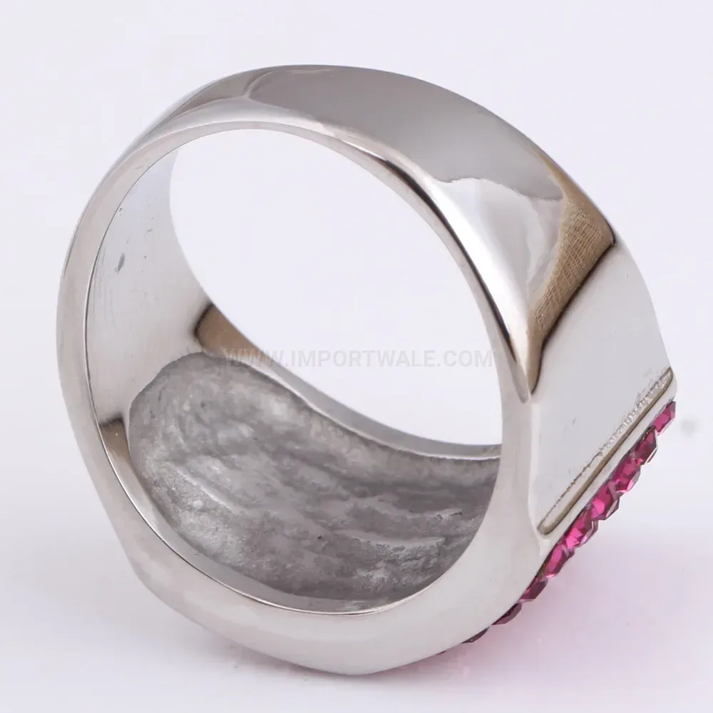 Stainless Steel Pink Crystal Inlaid Band Ring