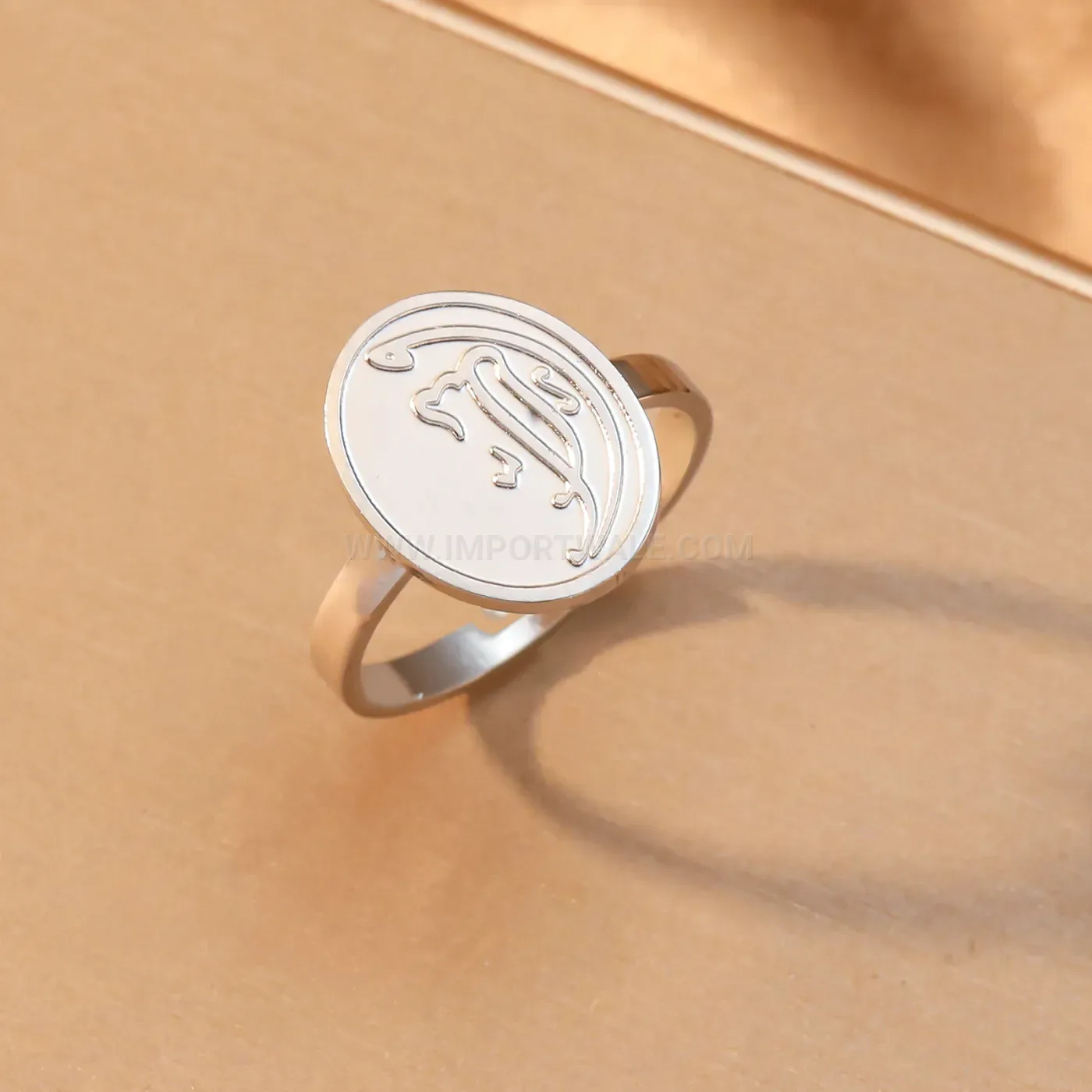 Bold Stainless Steel Open Adjustable Ring Displaying Fine Arabic Calligraphy