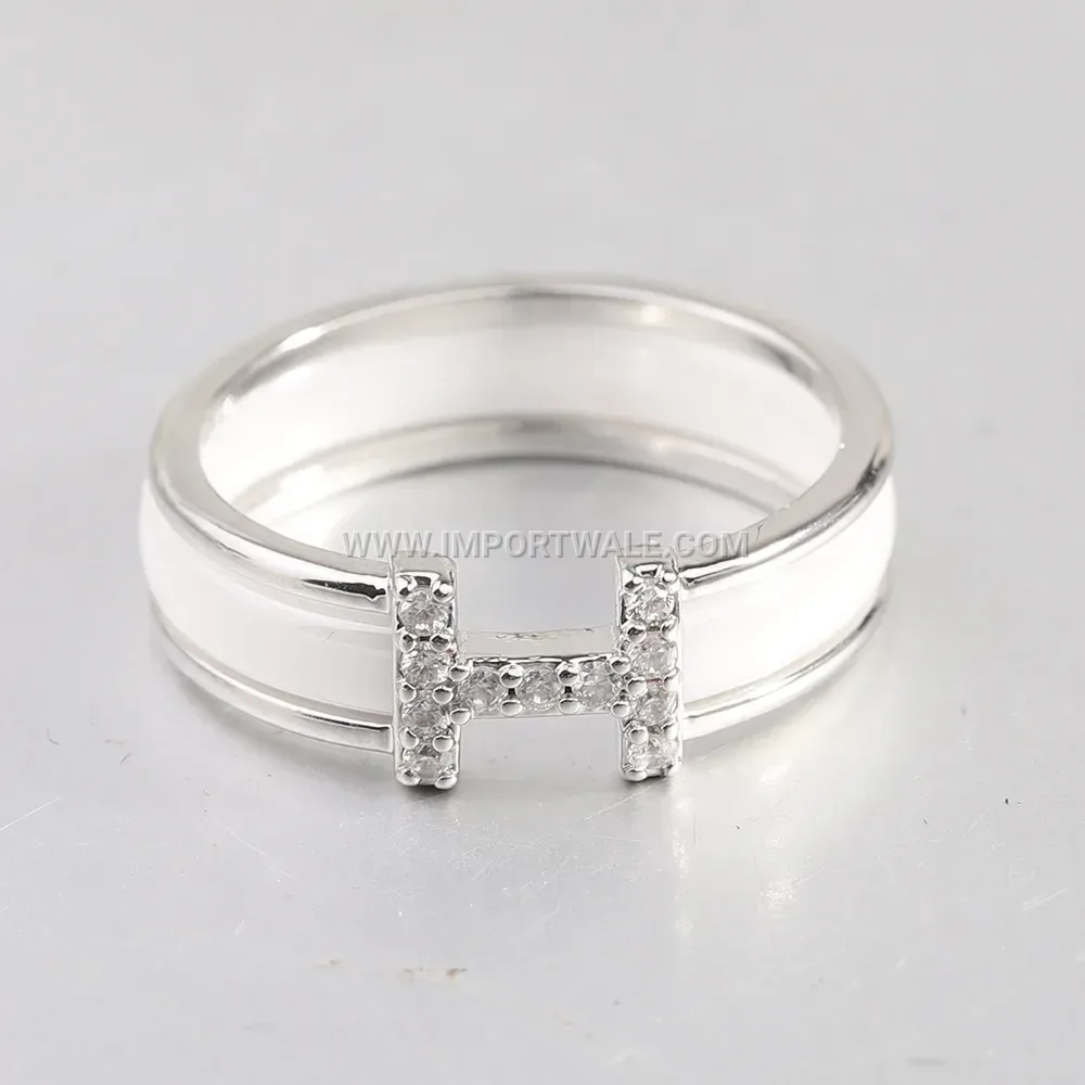 H Motif Crystal Embellished Ceramic Ring