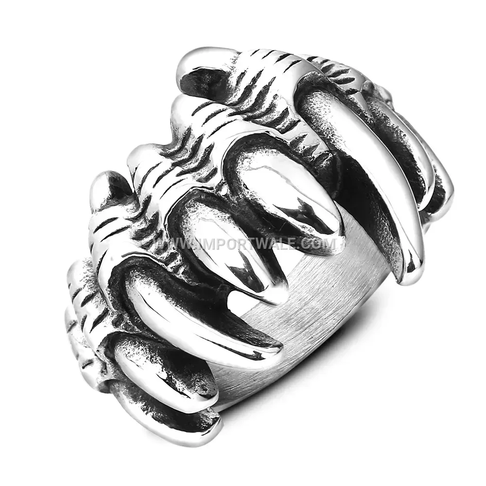 Vintage Stainless Steel Skull Claw Punk Ring