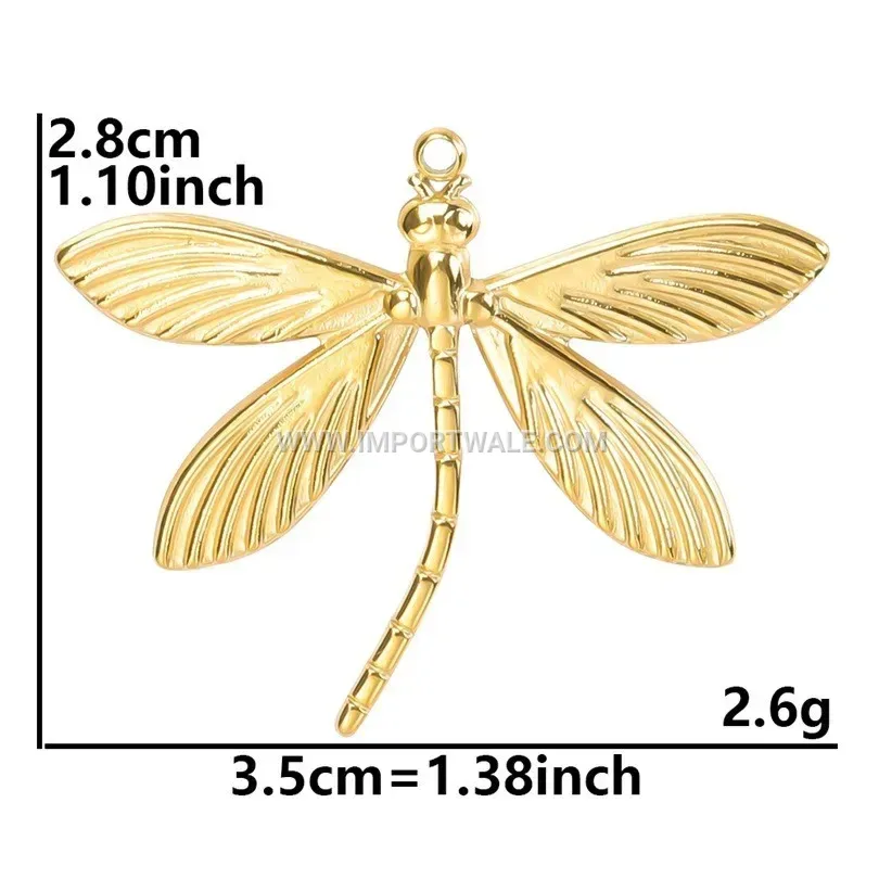 Gold Plated Dragonfly Charm Stainless Steel Pendant Necklace