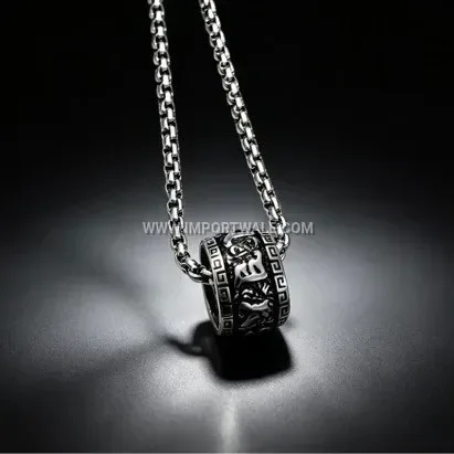 Vintage Stainless Steel Six-Word Mantra Round Pendant