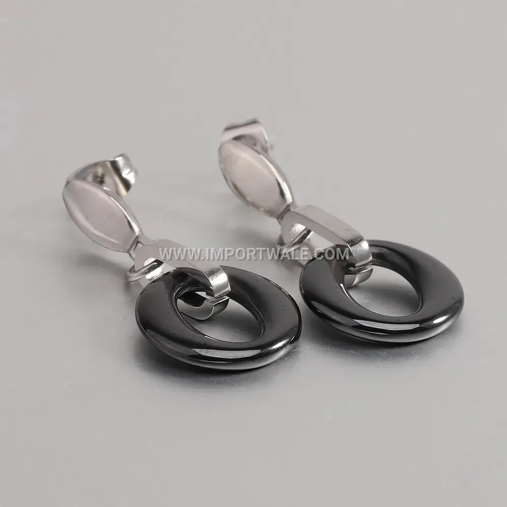 Hollow Circular Ceramic and Stainless Steel Stud Earrings