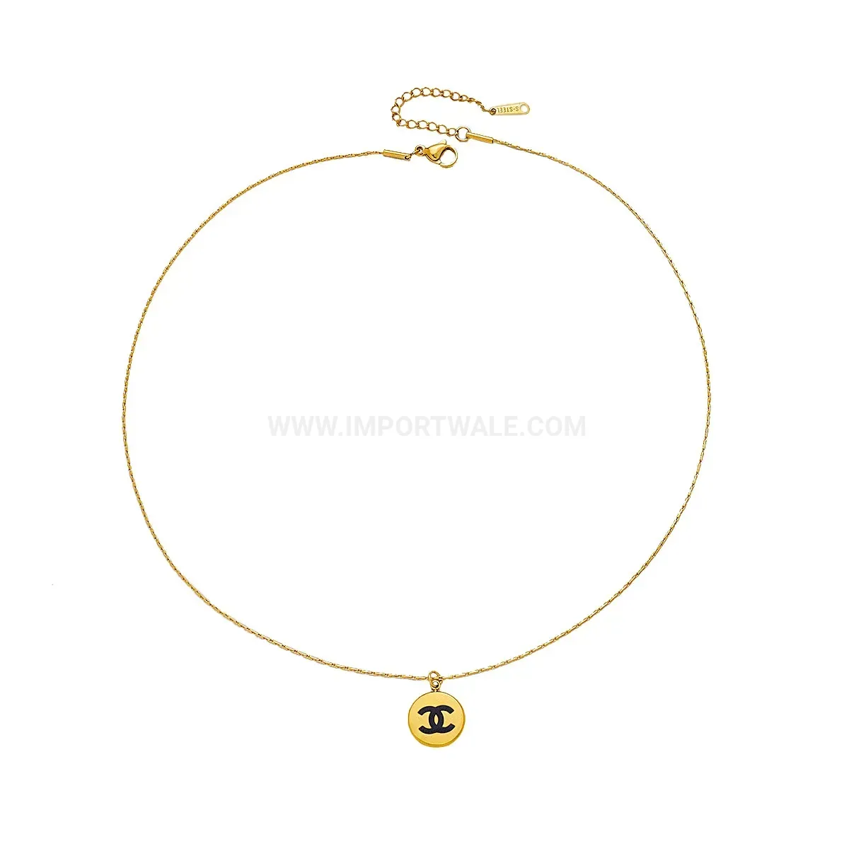 Engraved Stainless Steel Lotus Pendant Disc Necklace