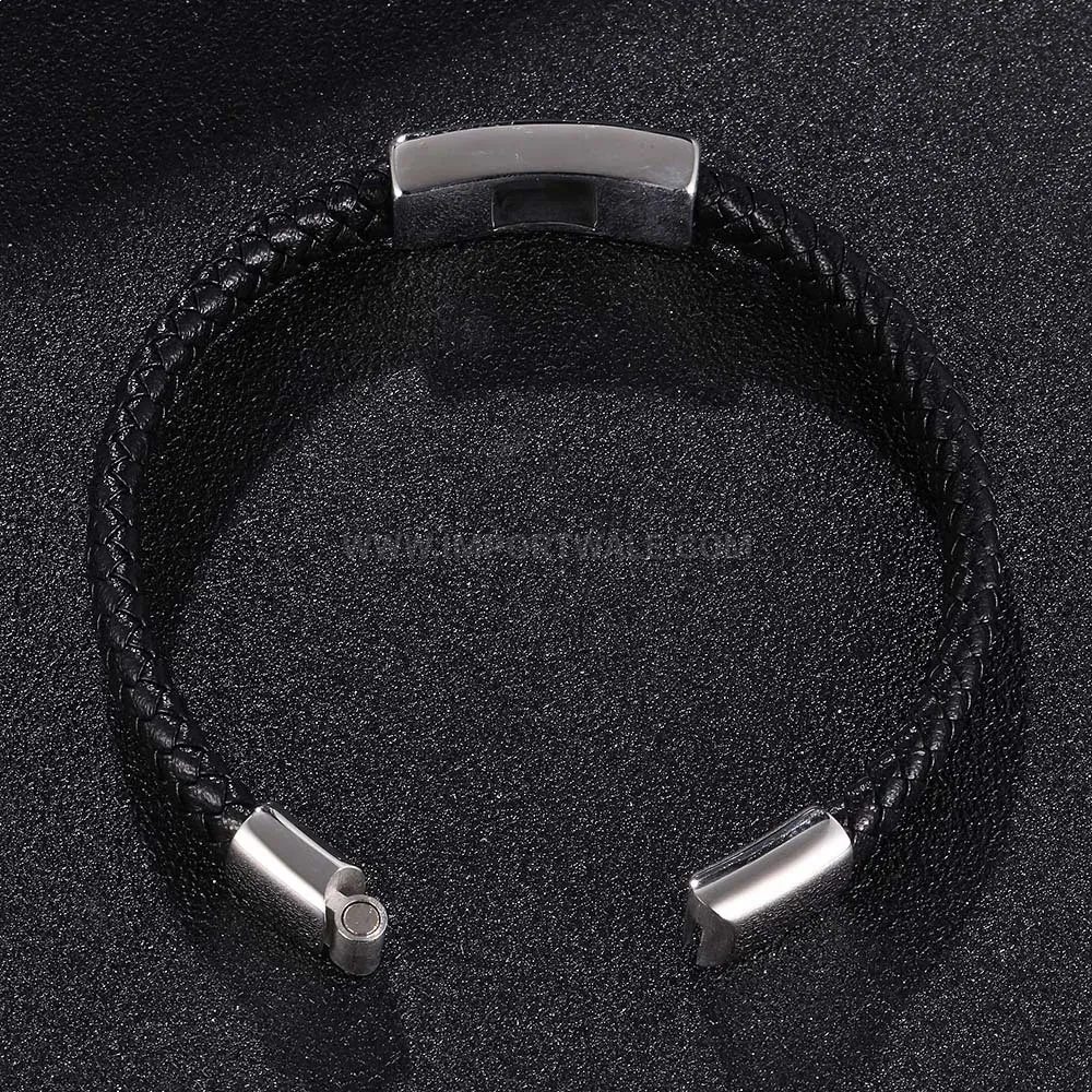 Designer Braided Leather Steel Cross Bracelet