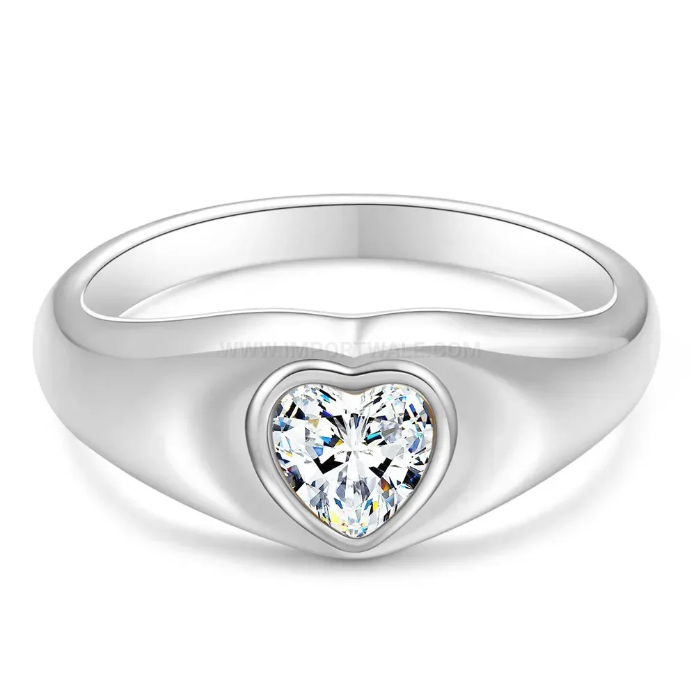 Heart Shaped Zirconia Inlaid Stainless Steel Ring