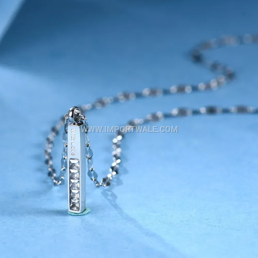 Engraved Rectangular Bar Stainless Steel Layered Pendant Necklace