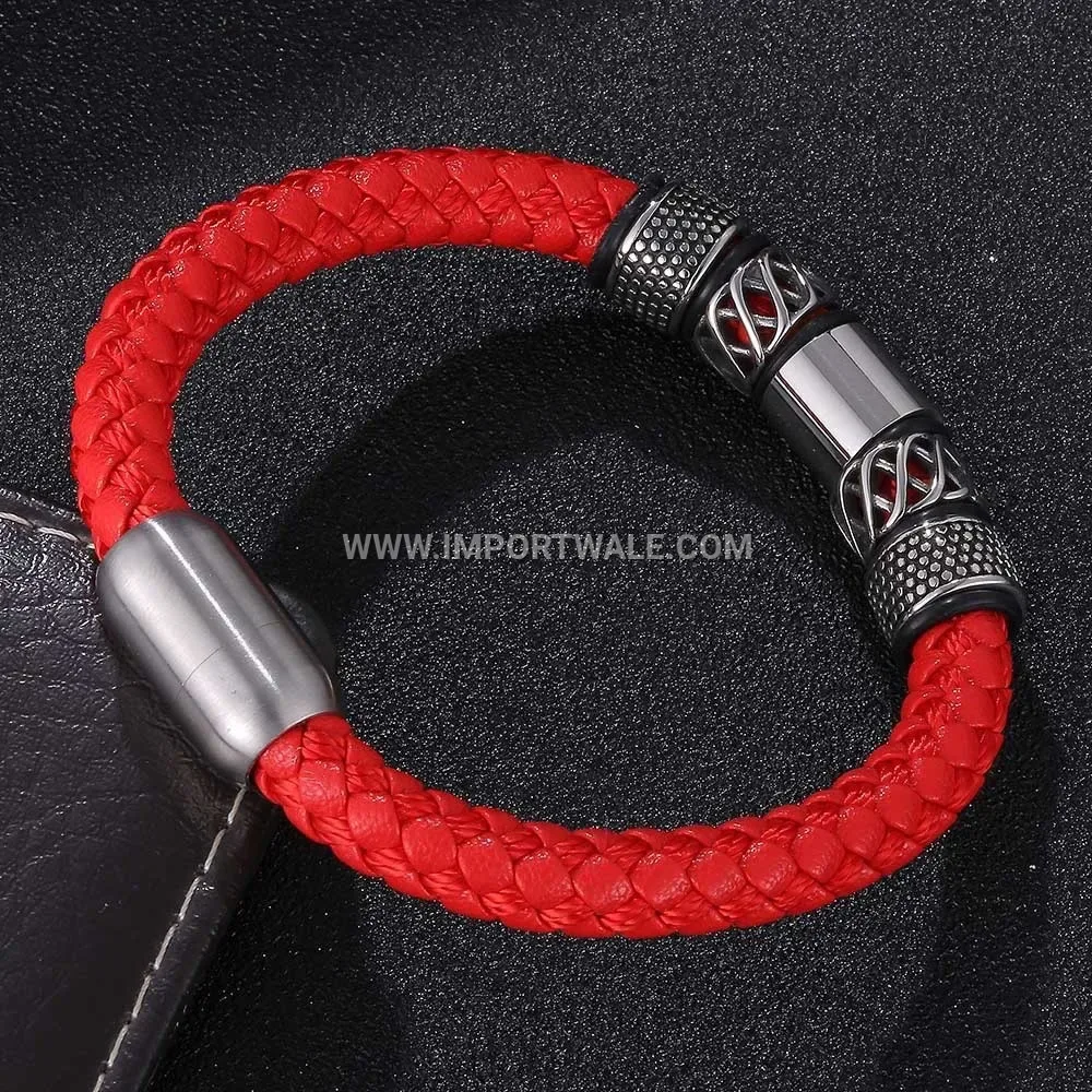 Braided Leather Wristband with Electroplated Stainless Steel Clasp