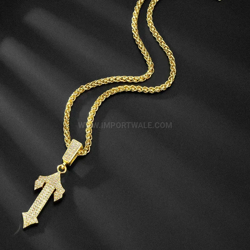 Rhinestone Letter I Sword Pendant Hip Hop Necklace