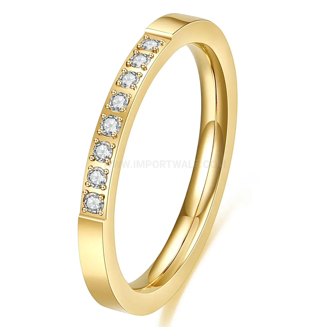 Delicate Single Row Crystal Inlay Slim Band Ring