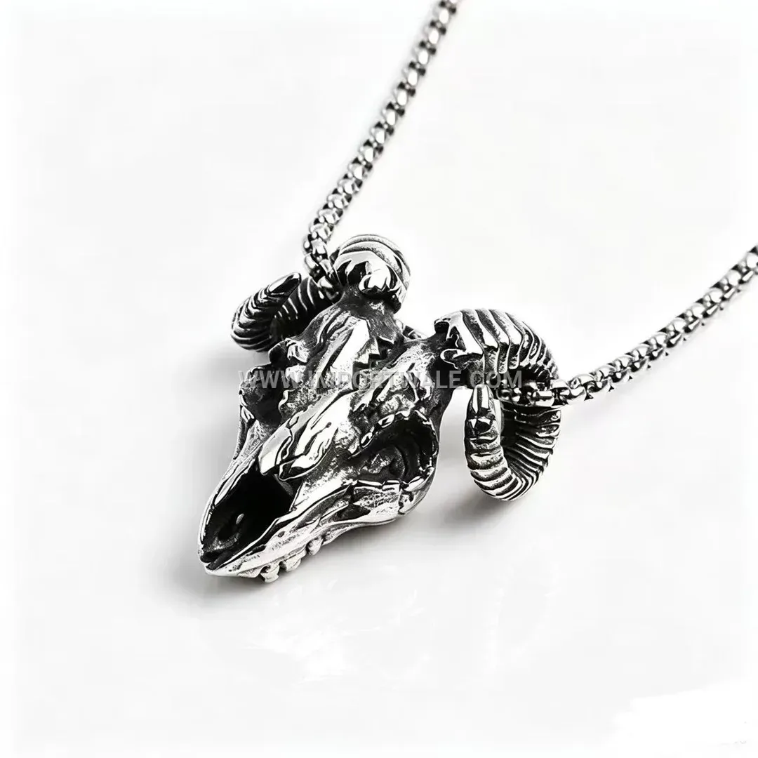 Retro Punk Ram Skull Stainless Steel Pendant