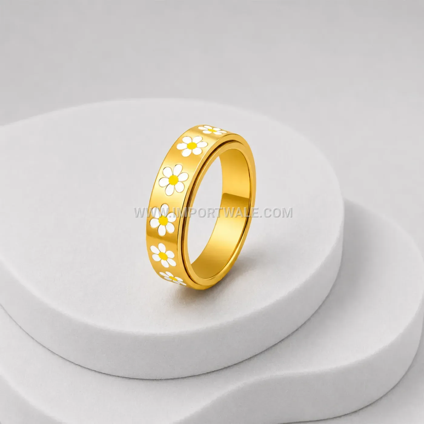 Daisy Flower Rotating Stainless Steel Spinner Band Ring