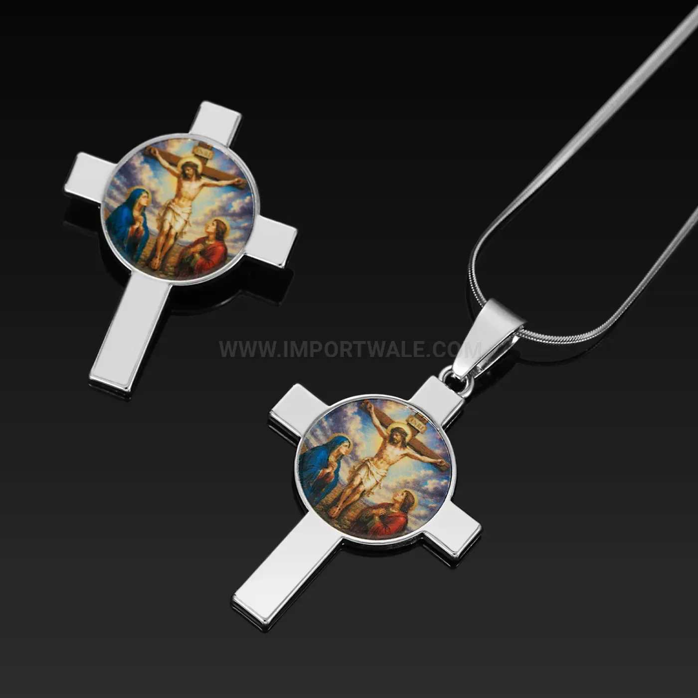 Chic Vintage Cross Portrait Pendant Necklace Brooch Set
