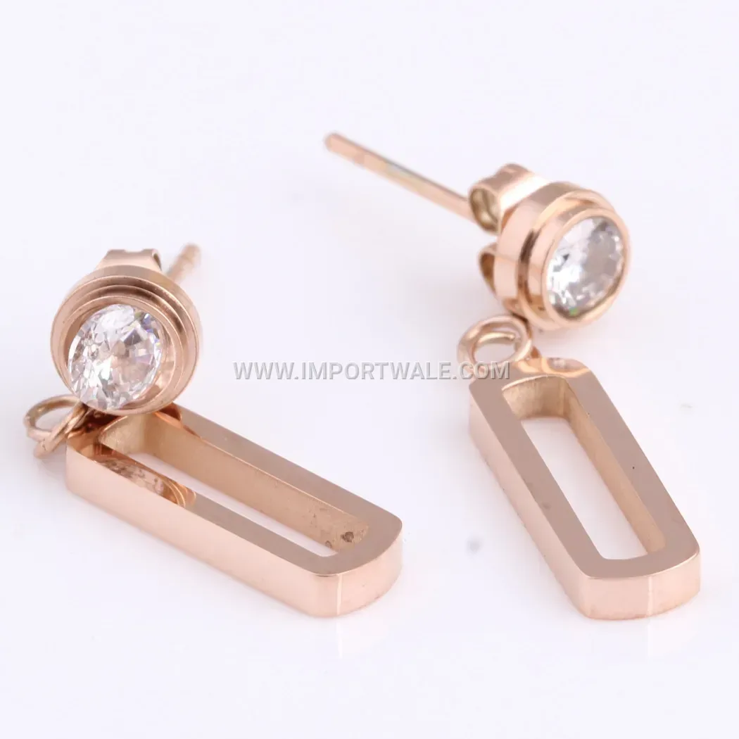 Hollow Rectangular Stainless Steel Stud Earrings with Zirconia