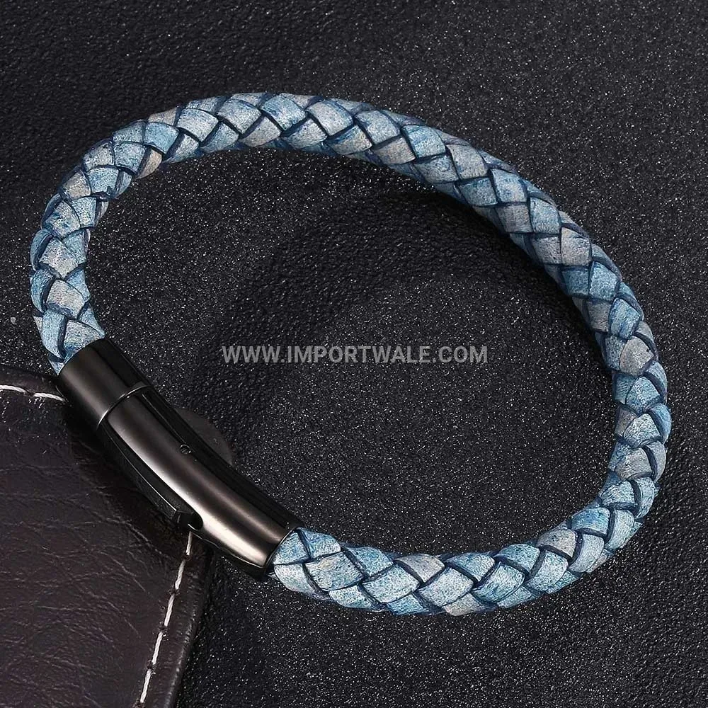Handcrafted Braided Genuine Leather Wristband with Clasp