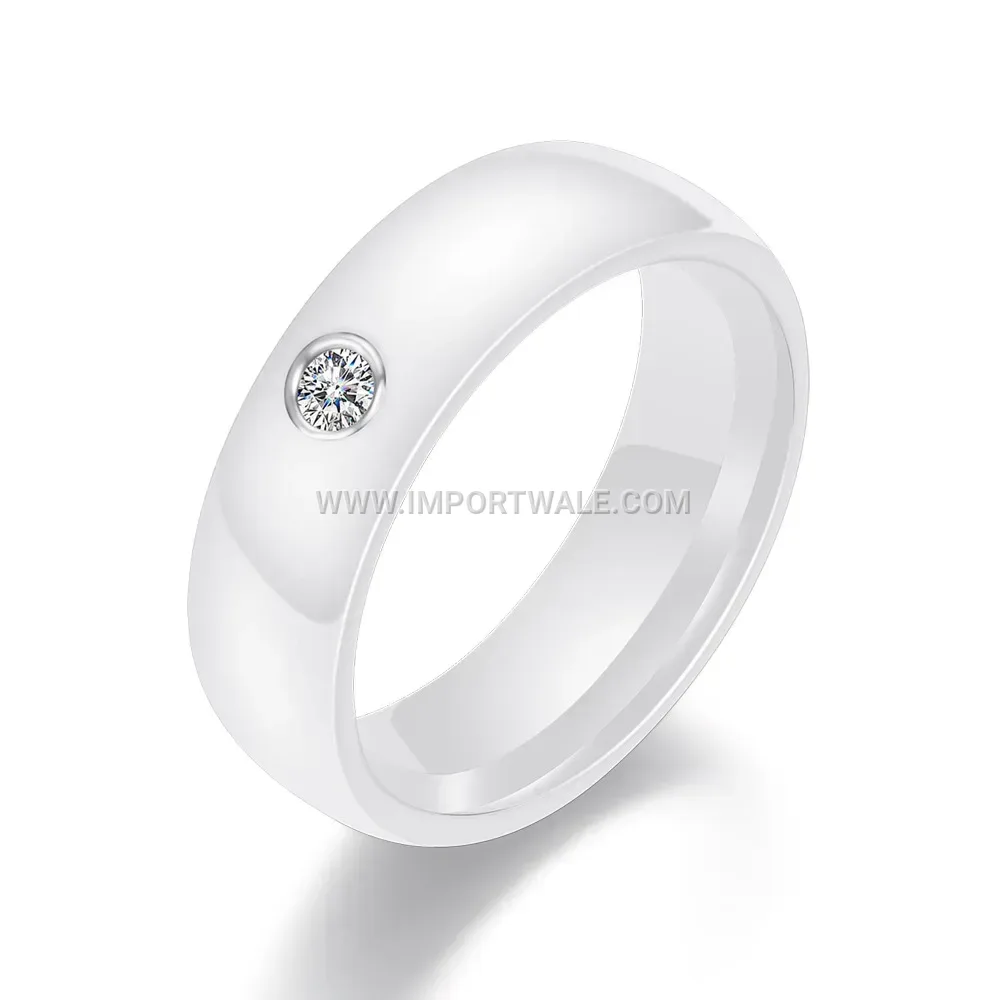 Refined Stainless Steel Solitaire Accent Ring 6mm