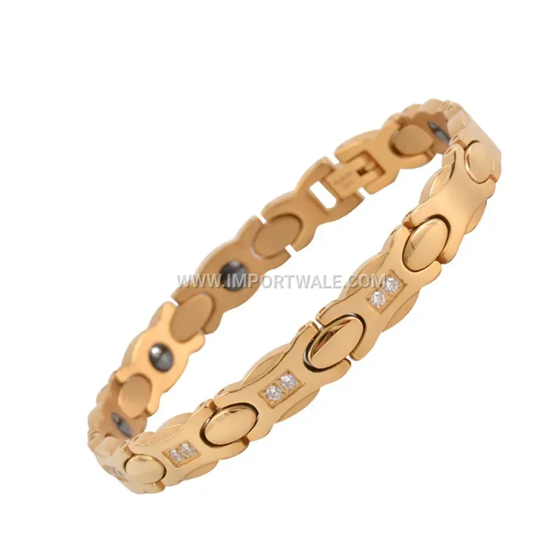 Rhinestone-Embellished Stainless Steel Magnet Bangle for Women