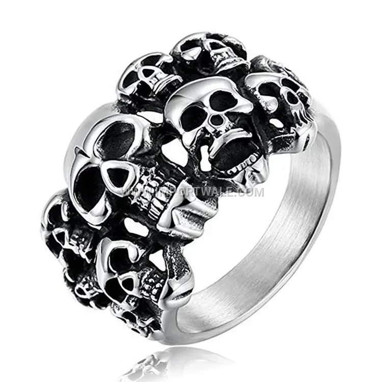 Double Layer Skull Titanium Steel Biker Ring