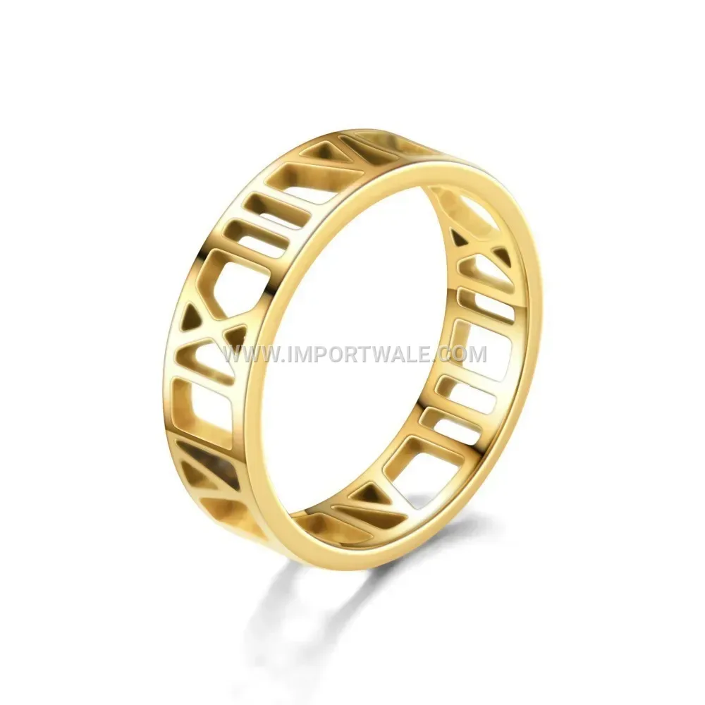 Openwork Roman Numeral Cutout Stainless Steel Ring