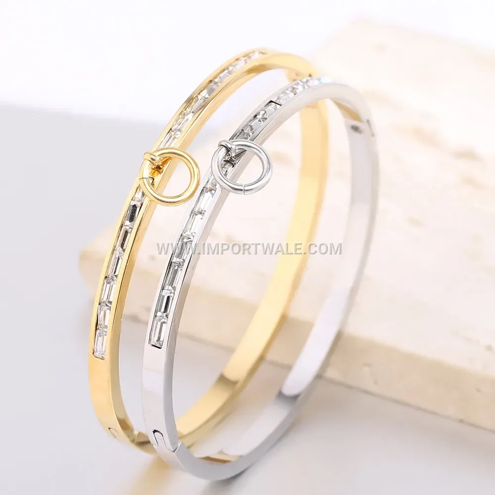 Single Row Cubic Zirconia Stainless Steel Bangle Bracelet