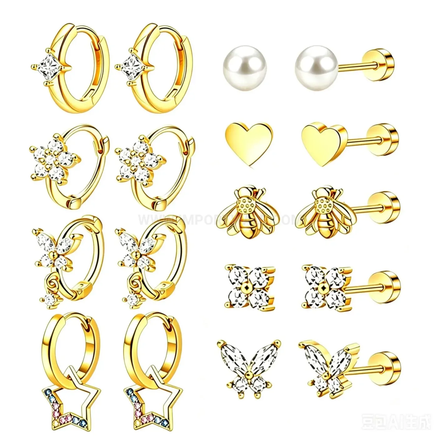 Trendy Stainless Steel Stacking Earring Set with Studs and Hoops