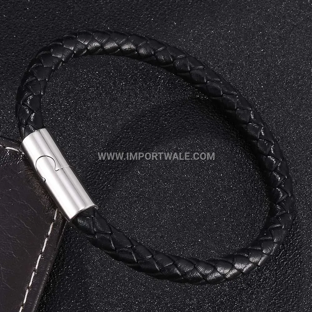 Minimalist Woven Leather Band with Stainless Steel Clasp Accent