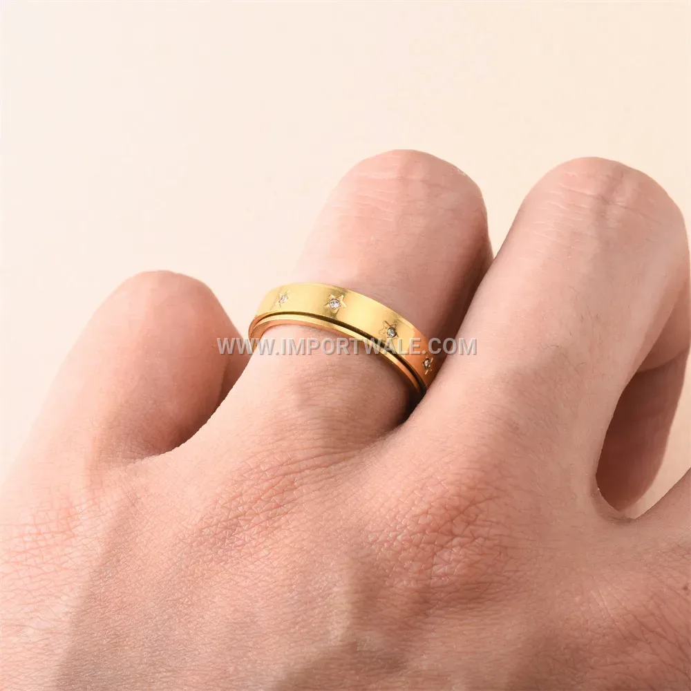 Rotatable Cubic Zirconia Five-Point Star Stainless Steel Ring